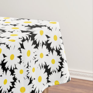 Negative Space Daisies weiß gelb auf schwarz Tischdecke