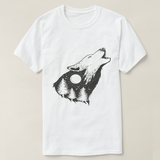 Negativer Platz eines Wolfs mit Waldhintergrund T-Shirt (Design vorne)