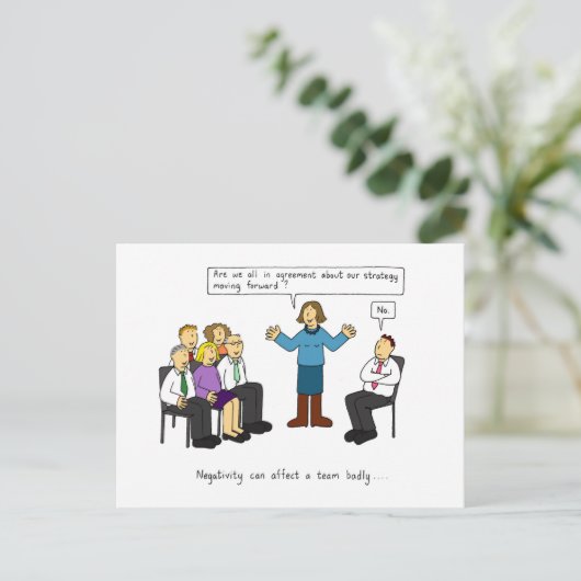 Negativität im Spaß am Arbeitsplatz. Postkarte (Stehend Vorderseite)