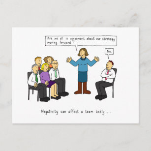 Negativität im Spaß am Arbeitsplatz. Postkarte