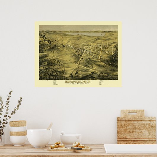 Negaunee, MI Panoramic Map - 1871 Poster (Küche)