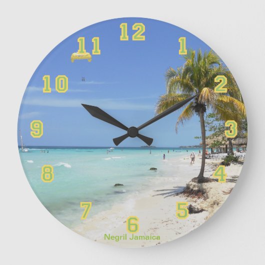 Negril Beach Jamaica Clock Große Wanduhr (Vorderseite)