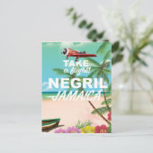 Negril Beach Jamaica Vintage Reiseplakat Postkarte (Stehend Vorderseite)