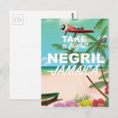 Negril Beach Jamaica Vintage Reiseplakat Postkarte (Vorne/Hinten)