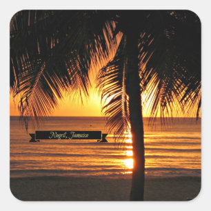 Negril, Jamaika bei Sonnenuntergang Quadratischer Aufkleber