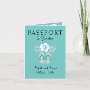 Negril Jamaika Teal- und Graue Hochzeitspass Einladung