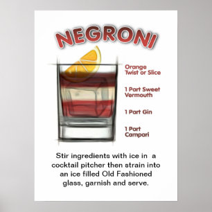 NEGRONI 18" x 24" Cocktail Rezept Art Poster