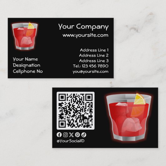 Negroni-Cocktail Visitenkarte (Vorne/Hinten)
