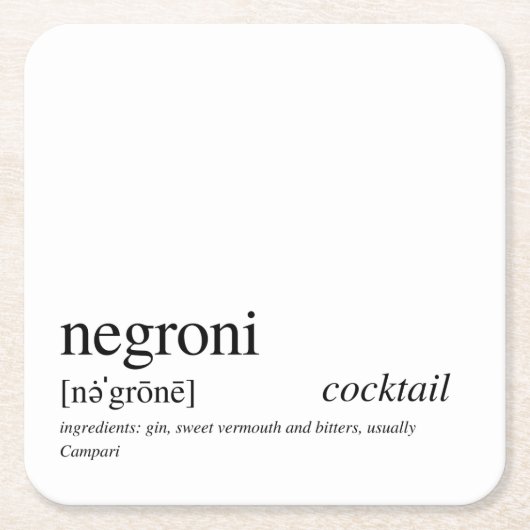 Negroni Modern Black Typografy Paper Untersetzer (Vorderseite)