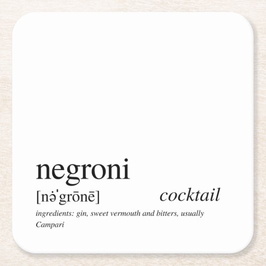 Negroni Modern Zitat Schwarze Typografie Rechteckiger Pappuntersetzer (Vorderseite)