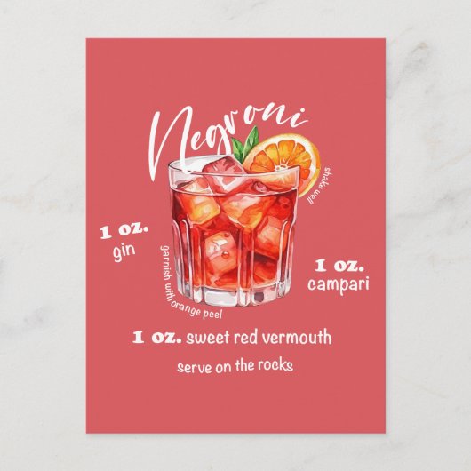 Negroni Recipe Cocktail Bar Küche Postkarte (Vorderseite)