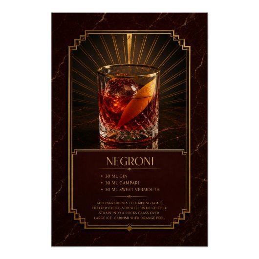 Negroni-Rezeptposter | Bar-Kunst Poster (Vorderseite)