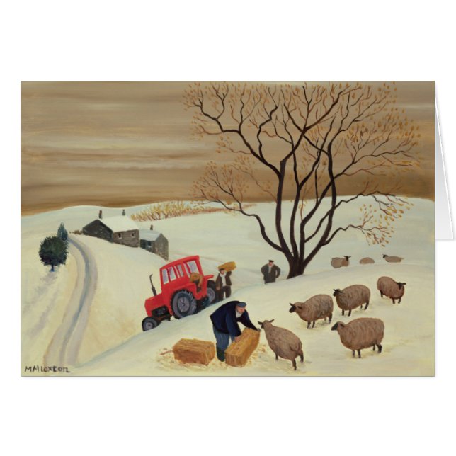 Nehmen den Schafen des Heus durch Traktor (Vorderseite (Horizontal))