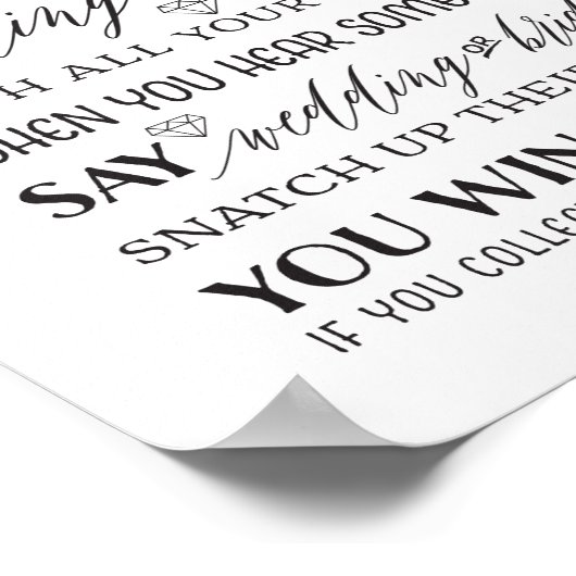 Nehmen Sie das Ring Brautparty Game Sign Poster (Ecke)