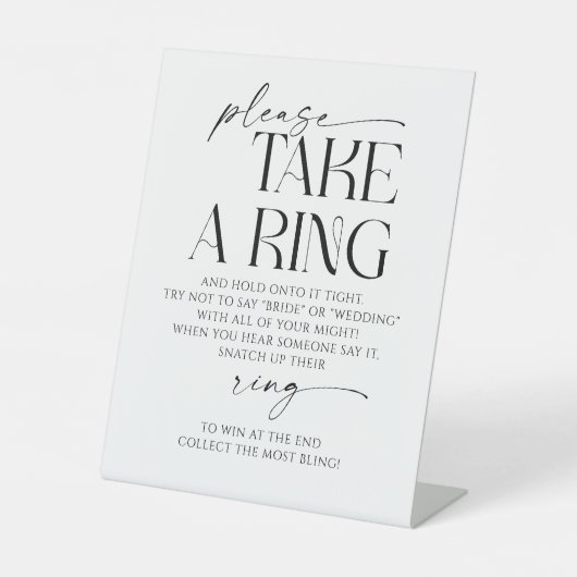 Nehmen Sie das Ring Game Brautparty Game-Zeichen Sockelschild (Vorderseite)