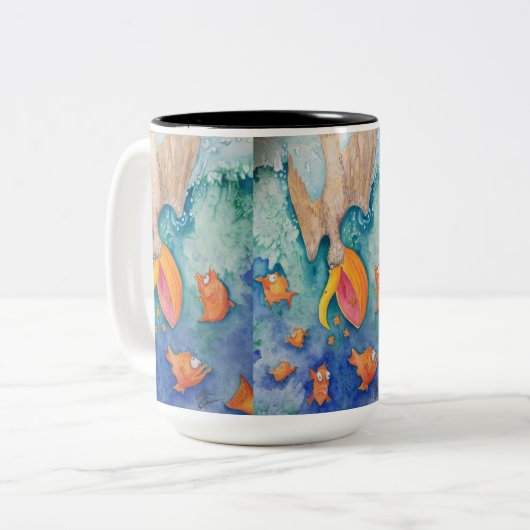 "Nehmen Sie den Kopfsprung!" Pelikan-u. Zweifarbige Tasse (Vorderseite Links)