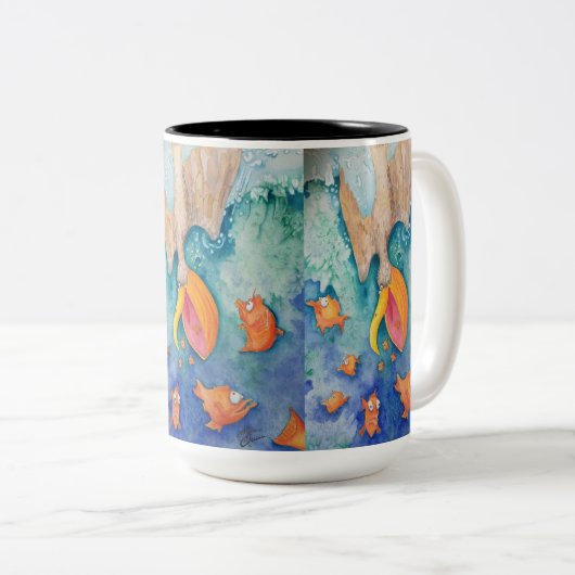 "Nehmen Sie den Kopfsprung!" Pelikan-u. Zweifarbige Tasse (VorderseiteRechts)