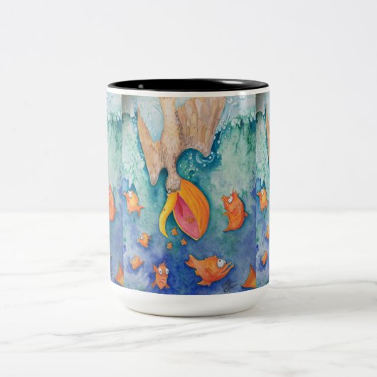 "Nehmen Sie den Kopfsprung!" Pelikan-u. Zweifarbige Tasse (Mittel)