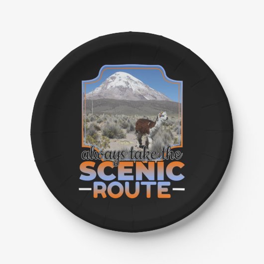 Nehmen Sie die Landschaftliche Route - Llama Adven Pappteller (Vorderseite)