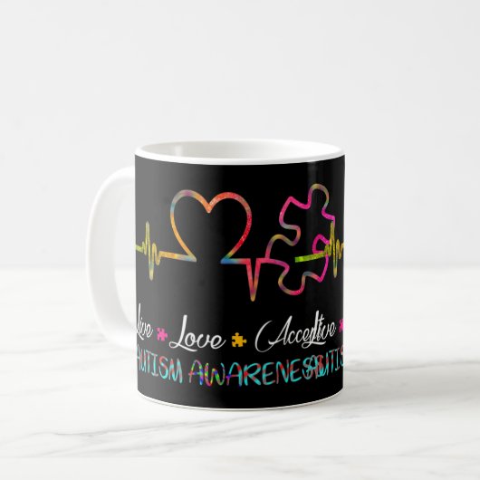 Nehmen Sie diese "Live-Liebe Akzeptiert Autismus-B Kaffeetasse (Vorderseite Links)