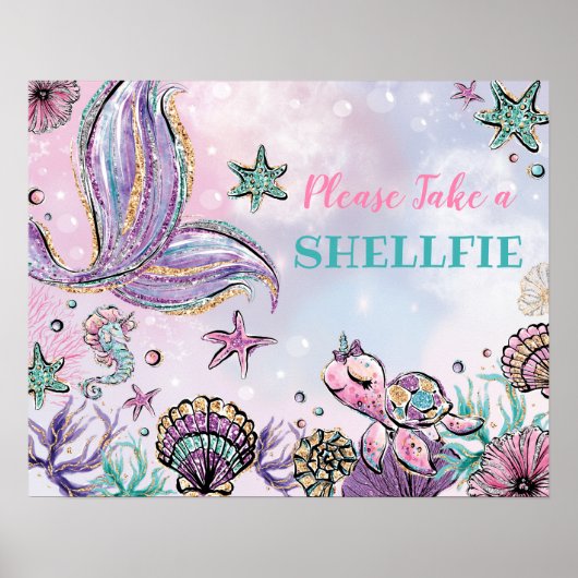 Nehmen Sie ein Shellfie - Pink Lila Mermaid Party  Poster (Vorne)