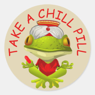 Nehmen Sie eine Pille Frog Yogi Runder Aufkleber