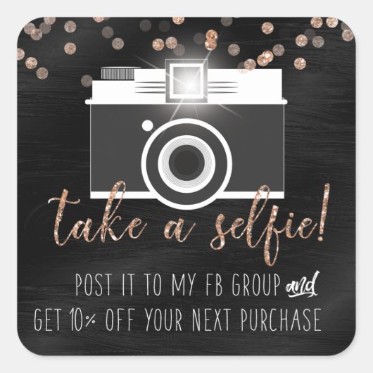 Nehmen Sie eine Selfie-Kundenloyalty-Aufkleber mit Quadratischer Aufkleber (Vorderseite)