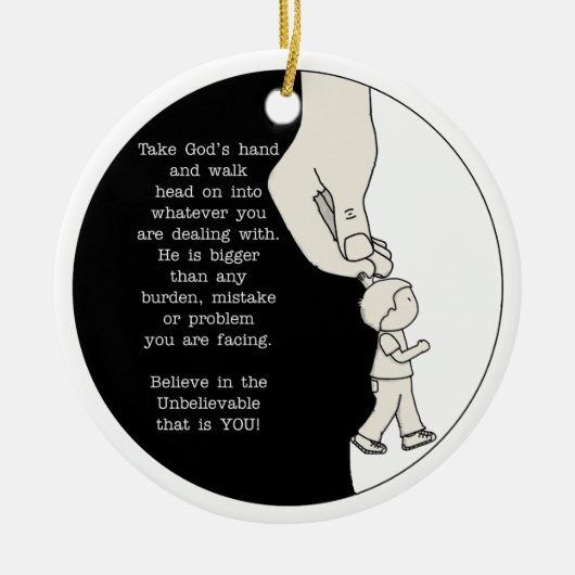 Nehmen Sie Gottes Hand Keramik Ornament (Vorne)