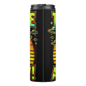 Nehmen Sie mich schon, Retro-Stil grüne Außerirdis Thermosbecher (Rückseite)