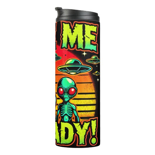 Nehmen Sie mich schon, Retro-Stil grüne Außerirdis Thermosbecher (Nach rechts gedreht)