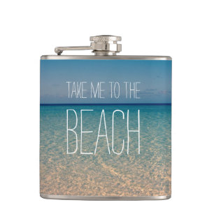Nehmen Sie mich zum Strand-Ozean-Sommer-blauer Flachmann