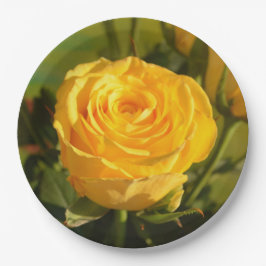 Nehmen Sie sich Zeit, um die gelbe Rose zu riechen Pappteller
