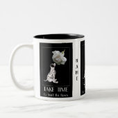 Nehmen Sie Zeit Welpe und Rose Inspiration Zweifarbige Tasse (Links)