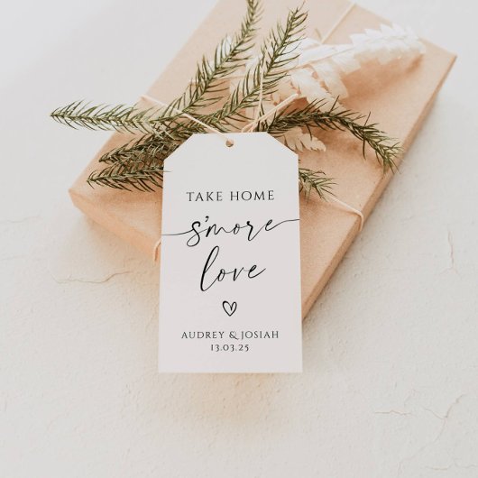 Nehmen Sie Zuhause S'more Liebe Hochzeitsgeschenk- Geschenkanhänger