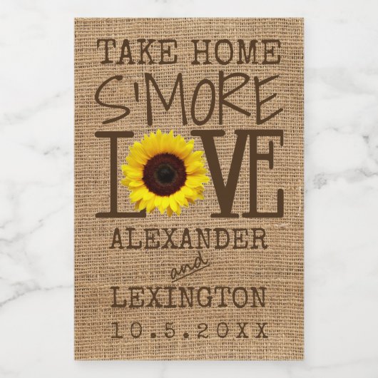 Nehmen Sie Zuhause S'More Liebe Sonnenblume Lebensmitteletikett (Einzelnes Label)