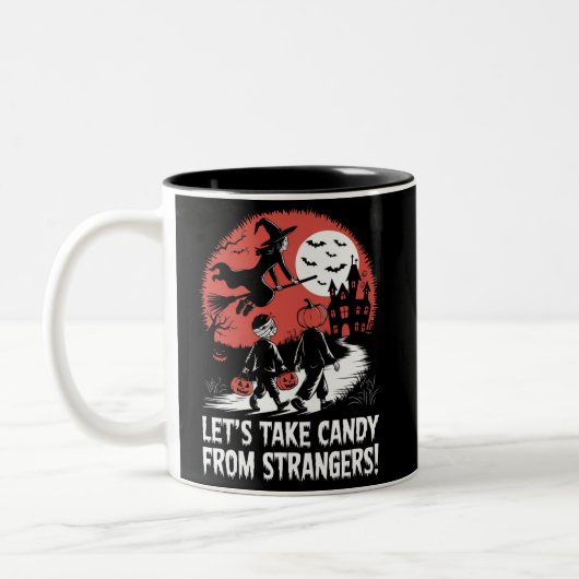 Nehmen wir Candy von Strangers Funny Halloween Zweifarbige Tasse (Links)