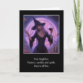 Neighbor Halloween Humorose Hexe mit Wein Karte (Vorderseite)