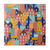 Neighborhood Block City Houses Pattern Fliese (Vorderseite)