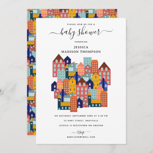 Neighborhood House Baby Shower Einladung (Vorne/Hinten)