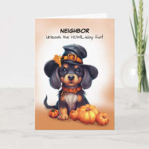 Neighbour Halloween Niedlicher Black Dog mit Hut Karte