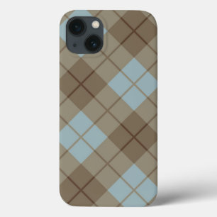 Neigung kariert im Blau und in Brown Case-Mate iPhone Hülle