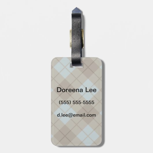 Neigung kariert im Blau und in Brown Gepäckanhänger (Rückseite vertikal)