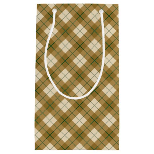 Neigung kariert im Gold mit grünem Streifen Kleine Geschenktüte (Vorderseite)