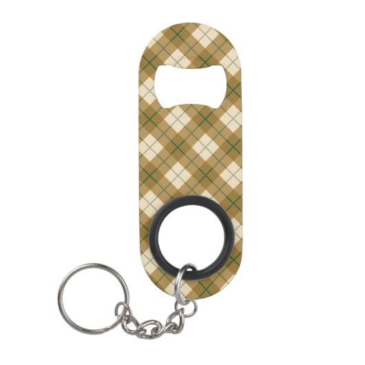 Neigung kariert im Gold mit grünem Streifen Mini Flaschenöffner (Vorderseite)
