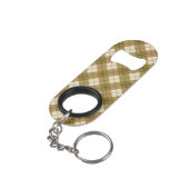 Neigung kariert im Gold mit grünem Streifen Mini Flaschenöffner (Rückseite Schrägansicht)