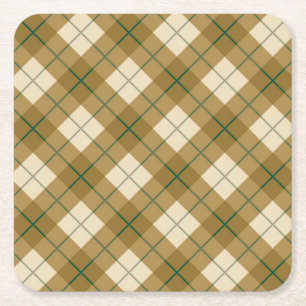 Neigung kariert im Gold mit grünem Streifen Rechteckiger Pappuntersetzer