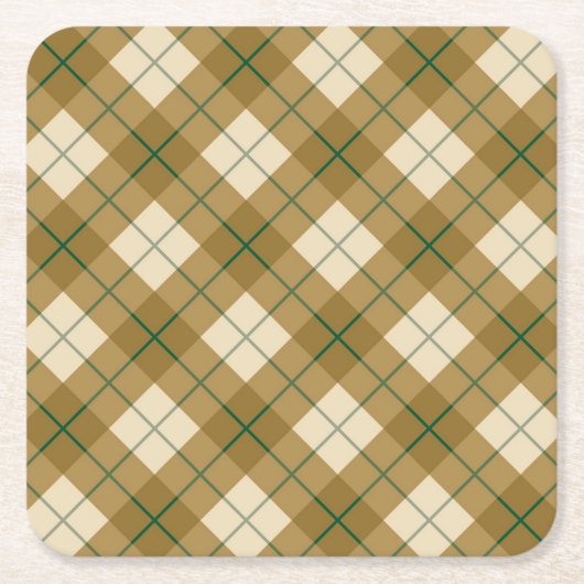 Neigung kariert im Gold mit grünem Streifen Rechteckiger Pappuntersetzer (Vorderseite)