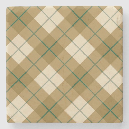 Neigung kariert im Gold mit grünem Streifen Steinuntersetzer (Vorderseite)