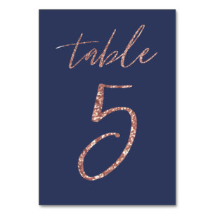 Nein, 5 - Glam Glitzer Rose Gold und Blue Wedding Tischnummer