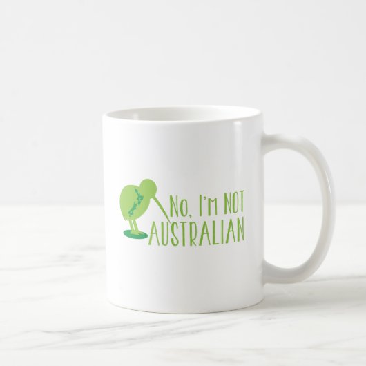 Nein, bin ich NICHT AUSTRALISCH (mit Kiwivogel und Kaffeetasse (Rechts)